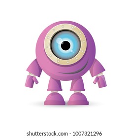vector funny cartoon purple friendly robot character isolated on white background. Kids 3d robot toy logo design template. chat bot icon