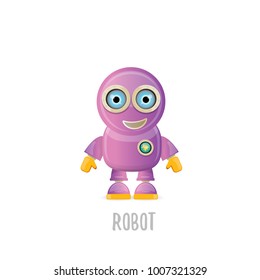 vector funny cartoon purple friendly robot character isolated on white background. Kids 3d robot toy logo design template. chat bot icon