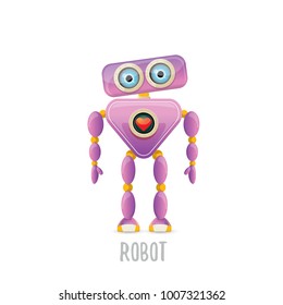 vector funny cartoon purple friendly robot character isolated on white background. Kids 3d robot toy logo design template. chat bot icon