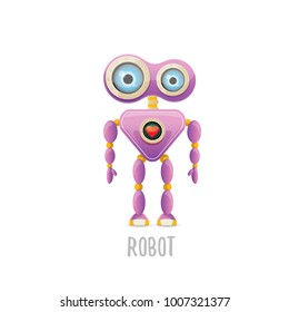 vector funny cartoon purple friendly robot character isolated on white background. Kids 3d robot toy logo design template. chat bot icon