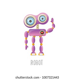 vector funny cartoon purple friendly robot character isolated on white background. Kids 3d robot toy logo design template. chat bot icon