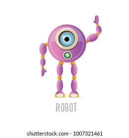 vector funny cartoon purple friendly robot character isolated on white background. Kids 3d robot toy logo design template. chat bot icon