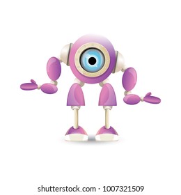 vector funny cartoon purple friendly robot character isolated on white background. Kids 3d robot toy logo design template. chat bot icon