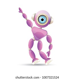 vector funny cartoon purple friendly robot character isolated on white background. Kids 3d robot toy logo design template. chat bot icon