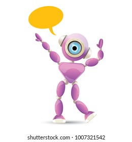 vector funny cartoon purple friendly robot character isolated on white background. Kids 3d robot toy logo design template. chat bot icon