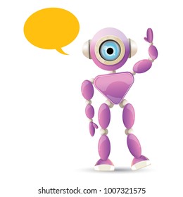 vector funny cartoon purple friendly robot character isolated on white background. Kids 3d robot toy logo design template. chat bot icon