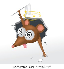 Vector of funny cartoon rat. Deratization and rodent extermination service concept