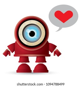 vector funny cartoon red friendly robot character isolated on white background. Kids 3d robot toy logo design template. chat bot icon