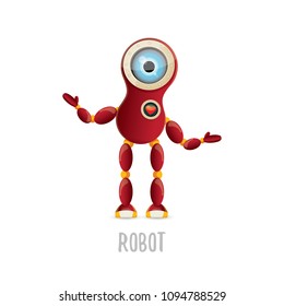 vector funny cartoon red friendly robot character isolated on white background. Kids 3d robot toy logo design template. chat bot icon