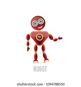 vector funny cartoon red friendly robot character isolated on white background. Kids 3d robot toy logo design template. chat bot icon