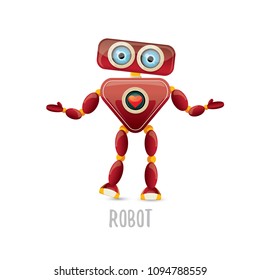 vector funny cartoon red friendly robot character isolated on white background. Kids 3d robot toy logo design template. chat bot icon