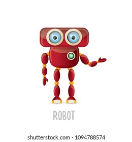 vector funny cartoon red friendly robot character isolated on white background. Kids 3d robot toy logo design template. chat bot icon
