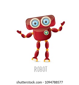 vector funny cartoon red friendly robot character isolated on white background. Kids 3d robot toy logo design template. chat bot icon