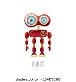 vector funny cartoon red friendly robot character isolated on white background. Kids 3d robot toy logo design template. chat bot icon