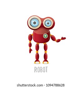 vector funny cartoon red friendly robot character isolated on white background. Kids 3d robot toy logo design template. chat bot icon