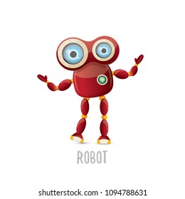 vector funny cartoon red friendly robot character isolated on white background. Kids 3d robot toy logo design template. chat bot icon