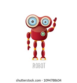 vector funny cartoon red friendly robot character isolated on white background. Kids 3d robot toy logo design template. chat bot icon