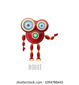 vector funny cartoon red friendly robot character isolated on white background. Kids 3d robot toy logo design template. chat bot icon