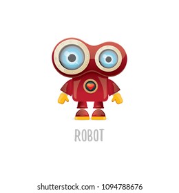 vector funny cartoon red friendly robot character isolated on white background. Kids 3d robot toy logo design template. chat bot icon