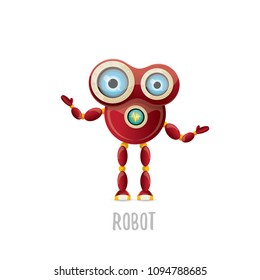 vector funny cartoon red friendly robot character isolated on white background. Kids 3d robot toy logo design template. chat bot icon