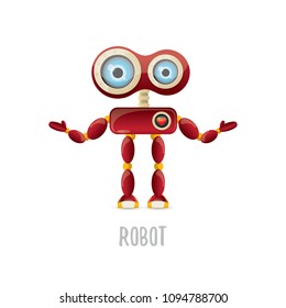 vector funny cartoon red friendly robot character isolated on white background. Kids 3d robot toy logo design template. chat bot icon