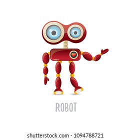 vector funny cartoon red friendly robot character isolated on white background. Kids 3d robot toy logo design template. chat bot icon