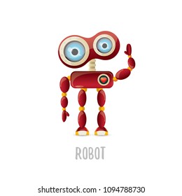 vector funny cartoon red friendly robot character isolated on white background. Kids 3d robot toy logo design template. chat bot icon