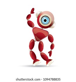 vector funny cartoon red friendly robot character isolated on white background. Kids 3d robot toy logo design template. chat bot icon