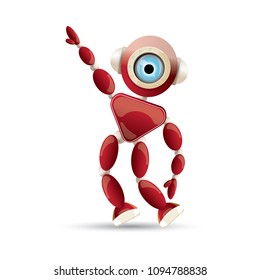 vector funny cartoon red friendly robot character isolated on white background. Kids 3d robot toy logo design template. chat bot icon