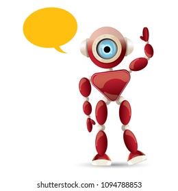 vector funny cartoon red friendly robot character isolated on white background. Kids 3d robot toy logo design template. chat bot icon