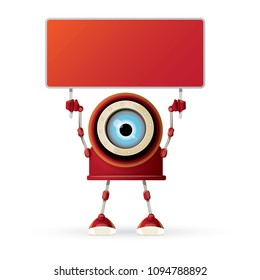 vector funny cartoon red friendly robot character isolated on white background. Kids 3d robot toy logo design template. chat bot icon