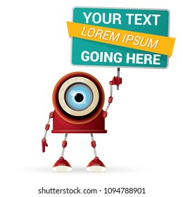 vector funny cartoon red friendly robot character isolated on white background. Kids 3d robot toy logo design template. chat bot icon