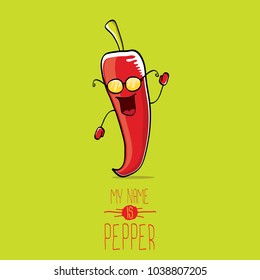 vector funny cartoon red pepper character isolated on green background. My name is pepper vector concept. vegetable funky character