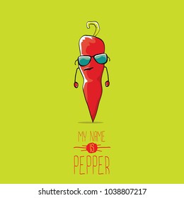 vector funny cartoon red pepper character isolated on green background. My name is pepper vector concept. vegetable funky character