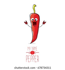 vector funny cartoon red pepper character isolated on white background. My name is pepper vector concept. vegetable funky character