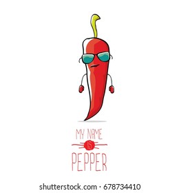 vector funny cartoon red pepper character isolated on white background. My name is pepper vector concept. vegetable funky character