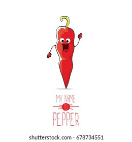 vector funny cartoon red pepper character isolated on white background. My name is pepper vector concept. vegetable funky character