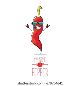 vector funny cartoon red pepper character isolated on white background. My name is pepper vector concept. vegetable funky character