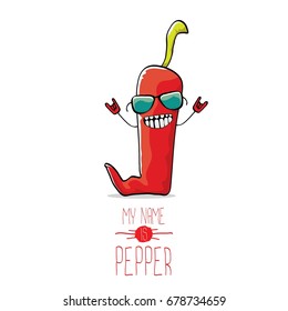 vector funny cartoon red pepper character isolated on white background. My name is pepper vector concept. vegetable funky character