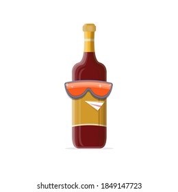 vector funny cartoon red wine bottle character with sunglasses isolated on white background. funky smiling glass wine bottle character design template for wine menu or wine map. 