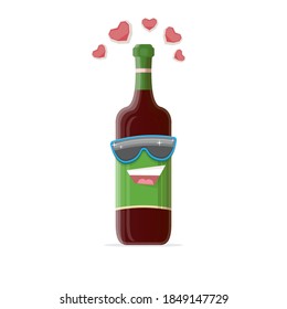vector funny cartoon red wine bottle character with sunglasses isolated on white background. funky smiling glass wine bottle character design template for wine menu or wine map. 