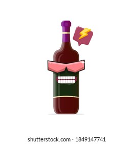 vector funny cartoon red wine bottle character with sunglasses isolated on white background. funky smiling glass wine bottle character design template for wine menu or wine map. 