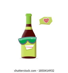 vector funny cartoon red wine bottle character with sunglasses isolated on white background. funky smiling glass wine bottle character design template for wine menu or wine map. 