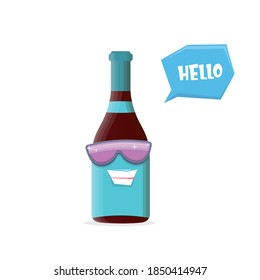 vector funny cartoon red wine bottle character with sunglasses isolated on white background. funky smiling glass wine bottle character design template for wine menu or wine map. 