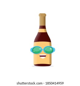 vector funny cartoon red wine bottle character with sunglasses isolated on white background. funky smiling glass wine bottle character design template for wine menu or wine map. 