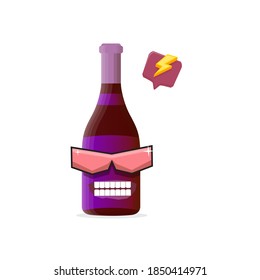 vector funny cartoon red wine bottle character with sunglasses isolated on white background. funky smiling glass wine bottle character design template for wine menu or wine map. 