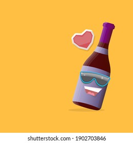 vector funny cartoon red wine bottle character with sunglasses isolated on orange background. funky smiling glass wine bottle character design template for wine menu or wine map.