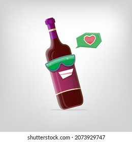 vector funny cartoon red wine bottle character with sunglasses isolated on grey background. funky smiling glass wine bottle character design template for wine menu or wine map.