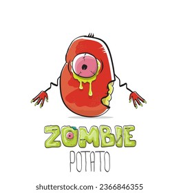 vector funny cartoon red zombie hipster potato character with hair isolated on white background. My name is zombie potato vector concept halloween background. monster vegetable funky character