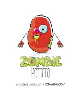vector funny cartoon red zombie hipster potato character with hair isolated on white background. My name is zombie potato vector concept halloween background. monster vegetable funky character